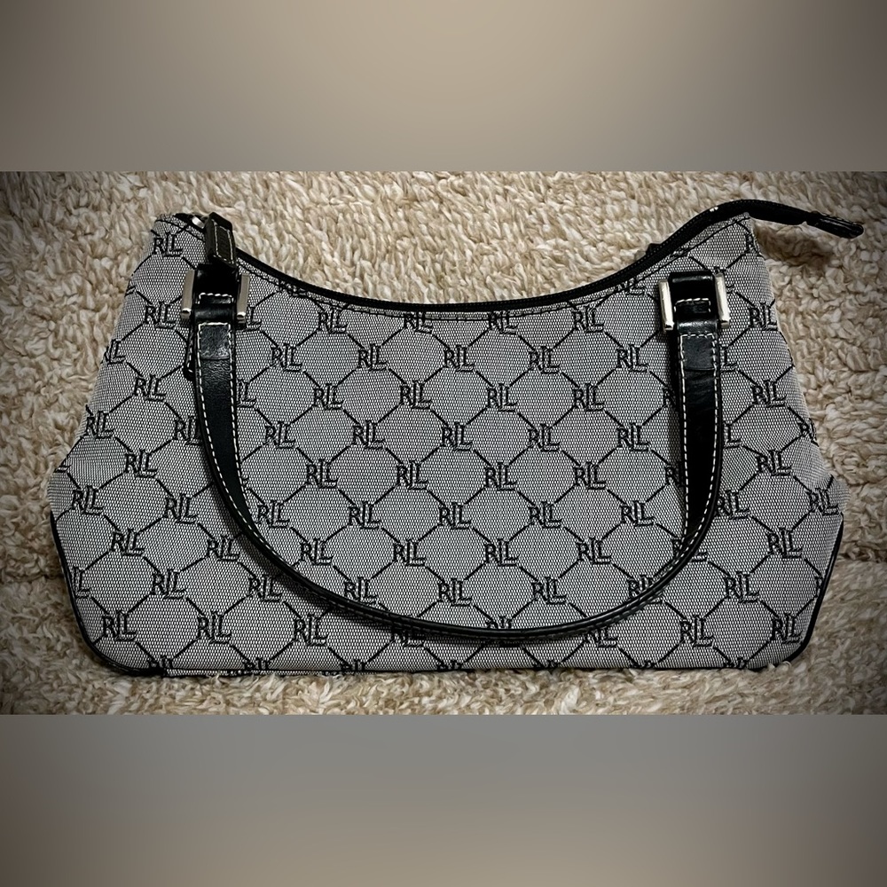Small Lauren Ralph Lauren gray black purse RL monogram